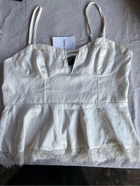 Forever 21 Ivory Lace-Trim Peplum Cami